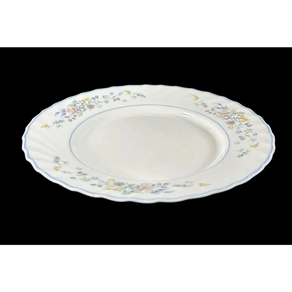 Vintage Arcopal France Victoria Floral Dinner Plate 9.5” Milk Glass Blue Trim